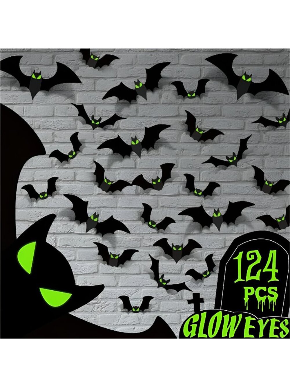 Halloween Decorations - Indoor 3D Bats Wall Decor with Glow Eyes